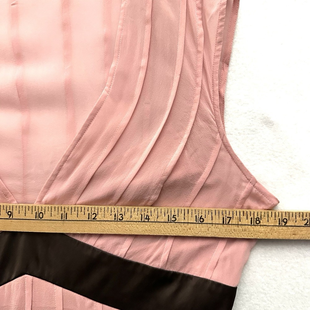 Vintage Y2K BCBG Large L Babydoll 100% Silk Chiffon Petal Pink Chocolate Brown - Picture 7 of 15